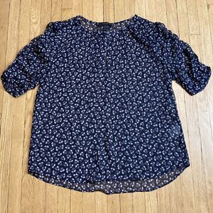 Womens J.Crew Sheer Striped Delicate Floral Print Shirt X Small Rouched Sleeve